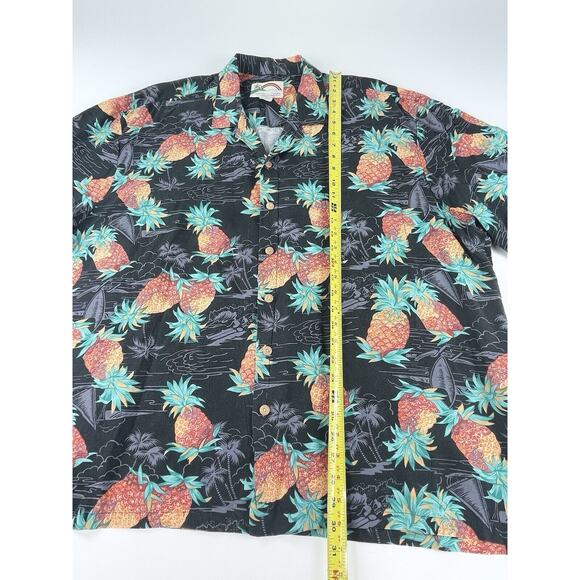 Paradise Found Pineapple Hawaiian Shirt Men’s 2XL Wood Buttons Black Vintage - Picture 2 of 6